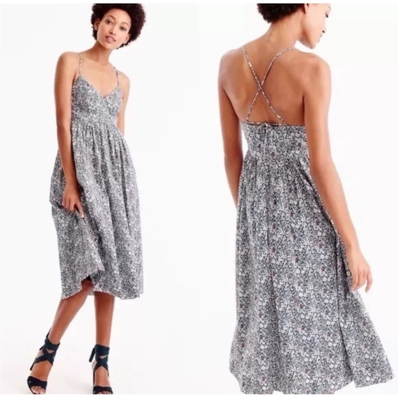 J. Crew Dresses & Skirts - NWT J. Crew Liberty Fabrics June Meadow Floral Navy  Spaghetti Strap Midi Dress